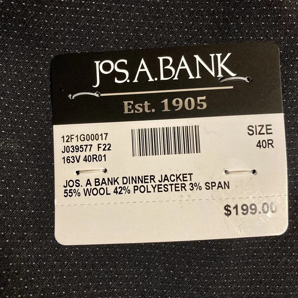 Jos A Bank Men's Dinner Jacket Blazer Black Tailored Fit 40R Wool Blend C070551‎